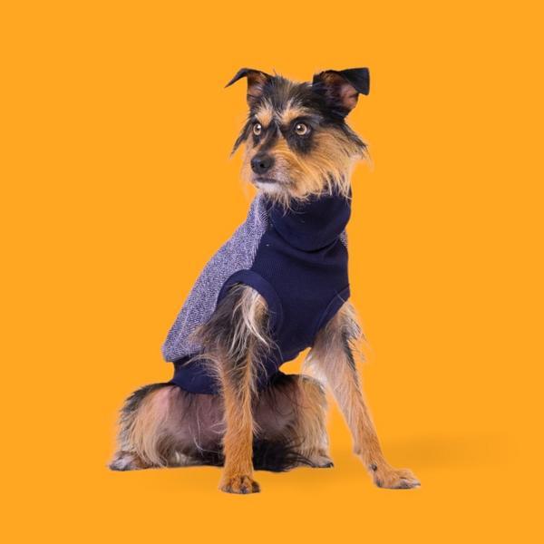 Sleeveless Turtleneck Rib Chest Front Shirt With Herringbone Pattern