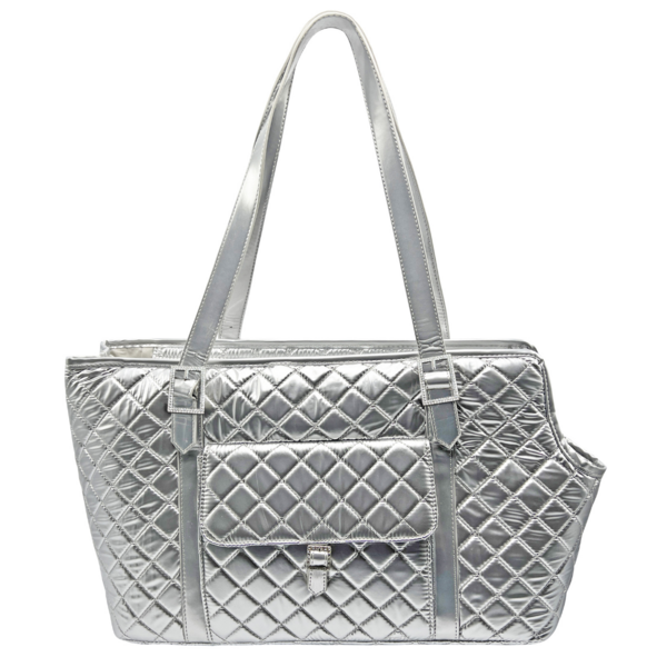 Pet Tote with Quilted Sustainable Fabric and Rhinestone Buckles